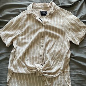 NWT: Abercrombie & Fitch beige striped linen button-up top (size small)